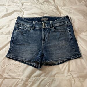 Torrid Dark Blue Denim Shorts with Triple Button Front